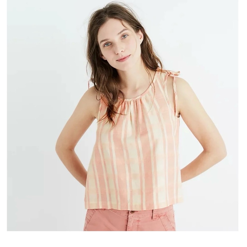 Madewell Cropped Swing Tank Top in Petal Pink Plaid-  100% Cotton Gingham XS
